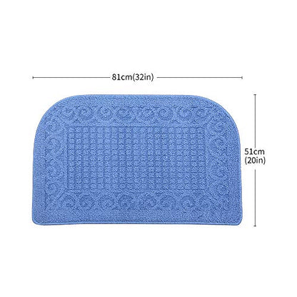 COSYHOMER 32x20 Half Round Kitchen Rug,Non Slip Washable Mat,Blue 2PCS | Polypropylene tufted textile,small half circle rug,kitchen sink mat,Kitchen floor mat - color: Blue 2pcs, size: 1'8" x 2'8" (Semicircular)