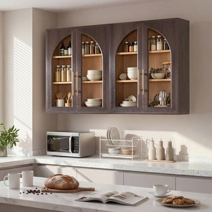 Bathroom Wall Cabinet, 23.5×31.4'' Storage Cabinet, Arched Cabinet Wall Mount with Adjustable Shelf & Glass Doors, Medicine Cabinet for Laundry Room, Bathroom, Kitchen, Living Room, Brown/Natural oak - color: Brown/Natural