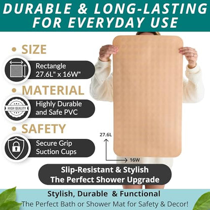 ENKOSI Bath Mat for Bathtub and Shower Floors - Non Slip Shower Mat – Anti Slip Tub tub Mat with Strong Suction Cup Grip – Soft, Beige Bathroom Mat for Inside Baths and Showers (28x16 Beige) - color: Beige