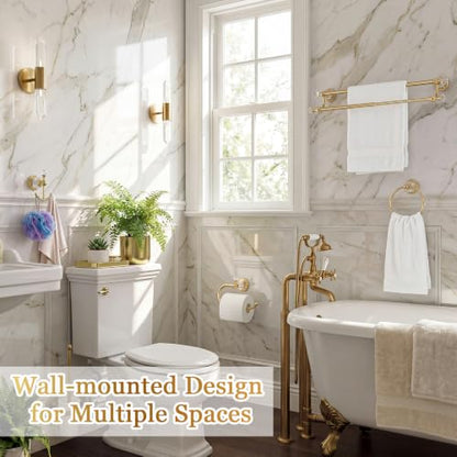4 Pcs Polished Gold Crystal Bathroom Accessories Set with Adjustable Double Towel Bar & Towel Ring & Toilet Paper Holder & Robe Hook, Wall Mounted Bath Hardware Fixture Set (Style 10) - color: Style 10