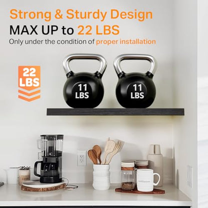 BAYKA Floating Shelves for Wall, Wall Mounted Rustic Wood Shelves for Bathroom, Bedroom, Living Room, Kitchen, Hanging Shelf for Books/Storage/Room Decor with 22lbs Capacity (Black, Set of 3, 15.7in) | Easy Install, Space Saving, Hidden Bracket, Wall Shel