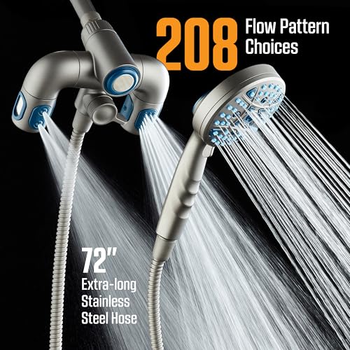 AquaCare Polaris 208-mode High Pressure Shower Head Combo with Hydro Arms | Luxury 3-way 14-zone System with 370 Stay-clean Power Jets, Handheld Magnetic Docking & 6 ft. Stainless Steel Hose / Graphite - color: Graphite