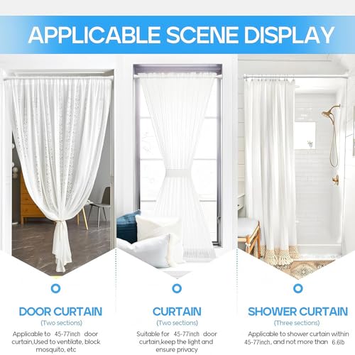 2 Pack Spring Tension Rod, Adjustable 45-77 Inch No Drill, White | 7/8 Inch Diameter Spring Loaded Extendable Tension Curtain Rod, Fits Windows Kitchen Doorway Closet Cupboard - color: White, size: 45-77IN-2P