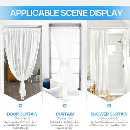 2 Pack Spring Tension Rod, Adjustable 45-77 Inch No Drill, White | 7/8 Inch Diameter Spring Loaded Extendable Tension Curtain Rod, Fits Windows Kitchen Doorway Closet Cupboard - color: White, size: 45-77IN-2P