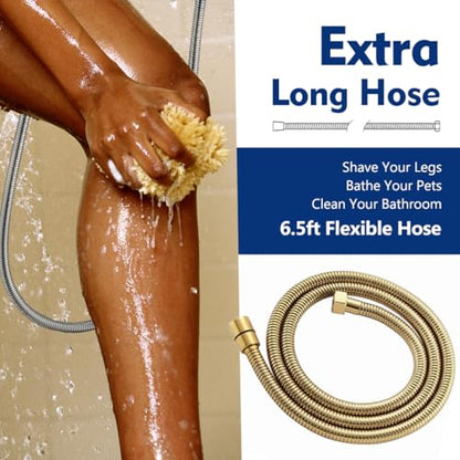 High Pressure 10 Setting Handheld Shower Head, 5" Detachable Showerhead Spray Built-in Power Wash to Clean Tub, Tile & Pets, 79" Extra Long Stainless Steel Hose, Adjustable Bracket - Gold - color: Zirconium Gold