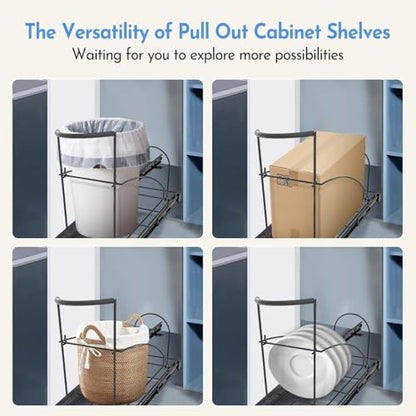 Pull Out Trash Can Under Cabinet, Heavy Duty Under Sink Organizer, Black | Holds 35-40 Qt Can, Smooth Ball-Bearing Slide, Up 100 Lbs Capacity, Requires 13"W X 18"D Cabinet Opening, Can Not Included