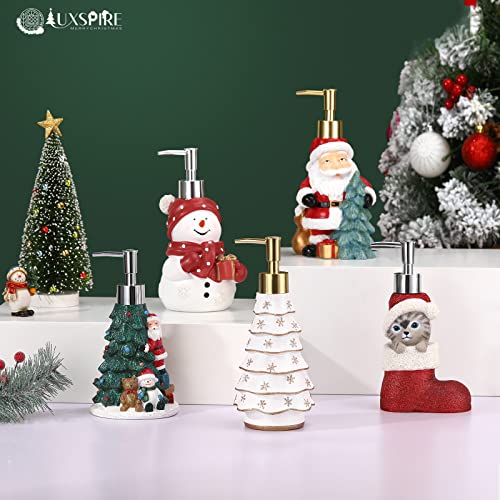 Luxspire Christmas Soap Dispenser with Glittering Sequins, Refillable with Pump, Christmas Bathroom Decor, 10oz - color: White