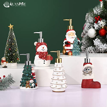 Luxspire Christmas Soap Dispenser with Glittering Sequins, Refillable with Pump, Christmas Bathroom Decor, 10oz - color: White