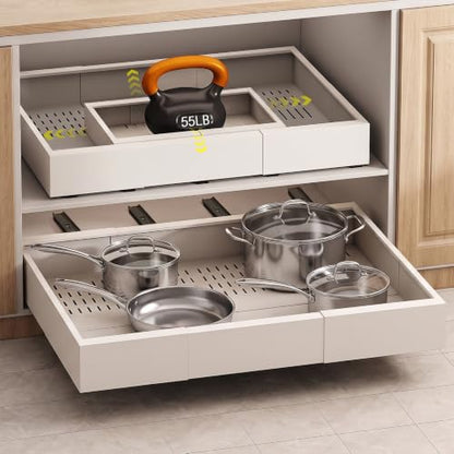 Fokyfok Pull out Cabinet Organizer,Expandable,No Drill,Heavy Duty,Kitchen | 23"-31"Wx17"-24"D,5 Rails,Pull out Drawers,Cabinet Drawers Slide out,Roll out Shelves,Pantry,Bathroom,Adhesive,Adjustable,1PC - size: 23"-31"W X 17"-24"D