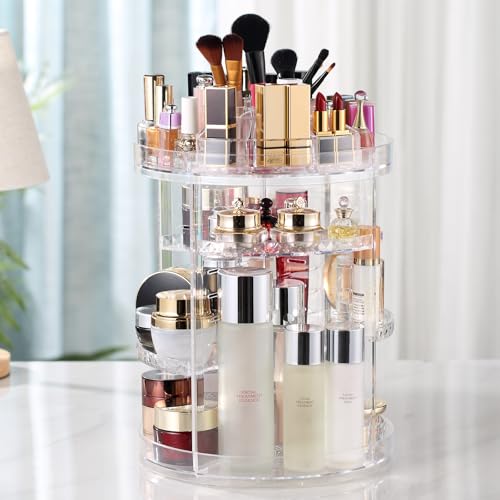 AMEITECH Makeup Organizer, 360 Degree Rotating Adjustable Cosmetic Storage Display Case with 8 Layers Large Capacity, Fits cosmetics, Makeup Brushes, Lipsticks and More, Clear - style: 8 Layers with lipsticks boxes