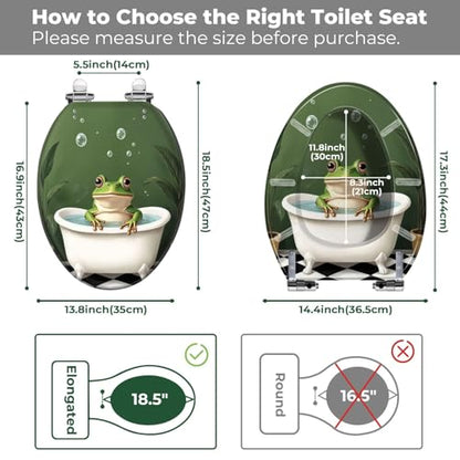 Elongated Resin Toilet Seat, Quietly Close Quick Release Hinges Cover | Toilet Lid Cover Easy to Clean and Install, Funny Cute Frog Cool Animal Green Plant Leaves Tropical Heavy Duty Toilet Seat - color: pattern5, size: V-shape