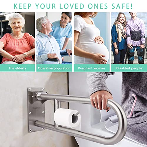 23.6 INCH Stainless Toilet Safety Rails, WochiTV Handicap Grab Bars for Elderly, Disabled Flip-Up Bathroom Grab Bar with Paper Holder,Toilet Handrails Hand Grips Handle Shower Assist Aid - style: 23.6 In Toilet Grab Bar
