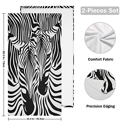 Zebra Hand Towels for Bathroom,Black and White Stripes Zebra Head Leopard Animal Print Small Bath Towels 16"x28" Soft Absorbent Bathroom Hand Towel for Face,Gym,Tea,Guest Kitchen Dish Towel Set of 2 - color: Black White Zebra