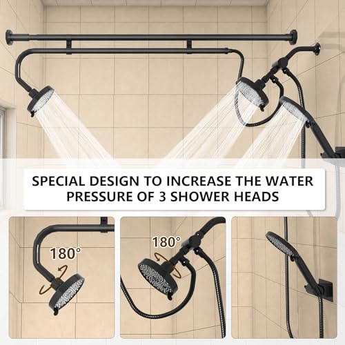 Tandem Shower Head, Dual Shower Heads for Two People & Handheld Head, Triple Shower Head High Pressure System,Adjustable Double Shower Heads - color: White