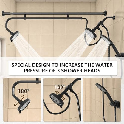 Tandem Shower Head, Dual Shower Heads for Two People & Handheld Head, Triple Shower Head High Pressure System,Adjustable Double Shower Heads - color: White