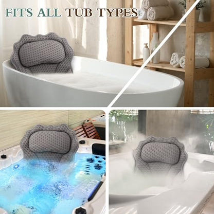 Bath Pillow RUVINCE Ergonomic Luxury Bathtub Pillow with Head,Neck, Shoulder and Back Support, 4D Bath Pillows for tub with 6 Powerful Suction Cups, Fits All Bathtub - color: Grey