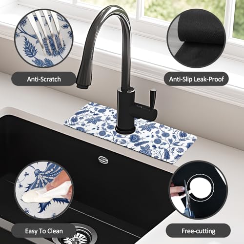 15" X 5.5" Kitchen Sink Splash Guard Faucet Mat Floral Super Absorbent Fast Drying Faucet Guard & Draining Mat Sink Splash Guard Behind Faucet for Kitchen, Bathroom - size: 15" x 5.5"