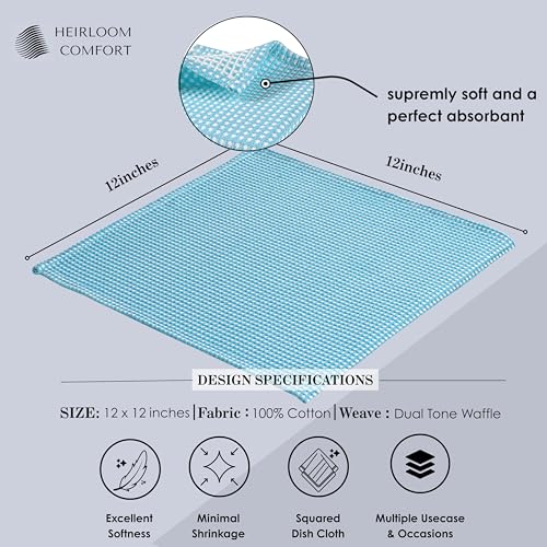 12 Pack Dual Tone Waffle Weave Dish Cloth, 12x12 Inches, 100% Cotton, Super Absorbent, Fast Dry, Durable Dishcloth Set, Soft Hand Towels, Cleaning, Machine Washable, Aqua Blue - color: Aqua Blue