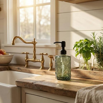 JASAI Forest Green Glass Soap Dispenser with Black Rustproof Pump | Refillable Small Soap Dispenser for Kitchen and Bathroom. - color: Forest Green