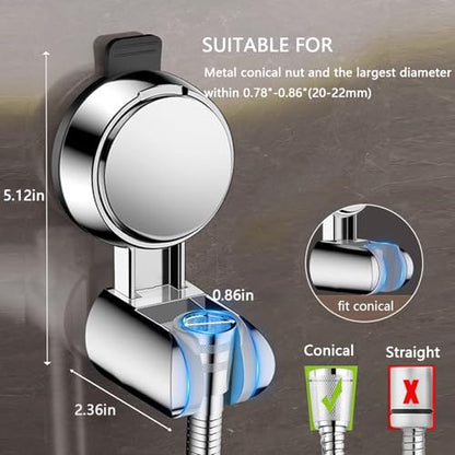 Resdenio Shower Head Holder - Strong Suction Cup No Drilling Showerhead Bracket Waterproof Handheld Shower Holder, Adjustable Wand Holder for RV, Kids, Bathroom (Silver) - color: Silver
