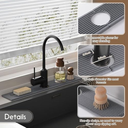 Diatomite Sink Splash Guard – Super Absorbent Kitchen & Bath Mat, Quick-Dry Non-Slip Drying Tray, Fits Most Faucets, Pet Bowl Mat, Vase Holder (Premium Gray, 23.6'' x 4'') - color: Gray-C