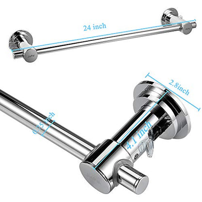 JiePai 24 inch Suction Cup Towel Bar,Shower Towel Racks for Bathroom,Chrome | Vacuum Suction,No Drill,Removable,Heavy Duty Wall Mount ,For Smooth Surfaces,for Bathroom & Kitchen - color: Suction Towel Bar-24 Inch Chrome