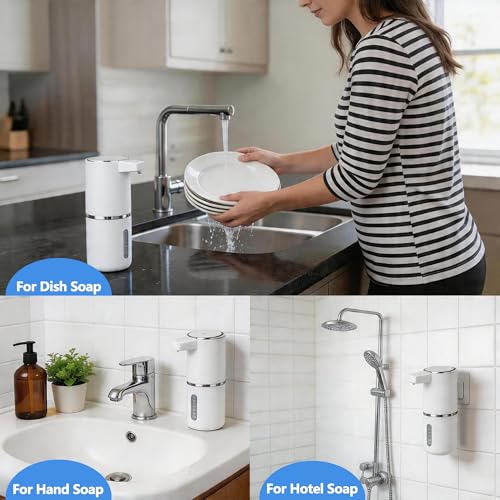 2-Pack Automatic Foam Soap Dispenser – USB Rechargeable Smart Hand Soap Dispenser with 4-Level Adjustable, 380mL Wall Mounted or Countertop, IPX5 Waterproof, for Bathroom Kitchen (White) - color: White2