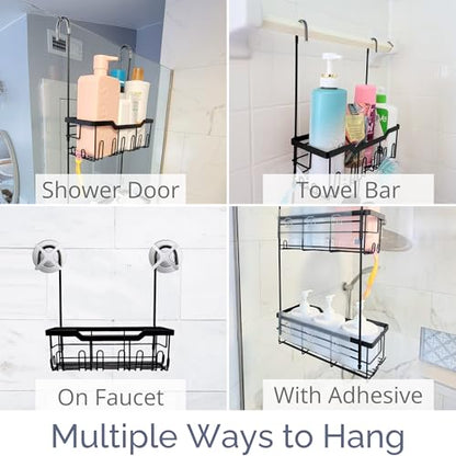 Small Shower Caddy Hanging - Shower Door Caddy Hanging with Rotatable Hooks and Adhesive Mount - Perfect for Bathroom Toiletries - Spacious & Convenient Bathroom Storage Solution 304 Stainless Steel - color: Single Tier - Silver