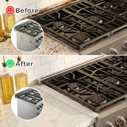 Silicone Stove Gap Covers with Stainless Steel, Oven Gap Filler Seals Gaps Between Stovetop and Counter, Stove Gap Guards Range Trim Kit, Easy to Clean Stove Gap Guard (Beige 2 Pack,25") - color: Beige, size: 25 inches