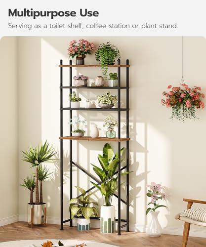 HOOBRO Over the Toilet Storage, 4-Tier Over Toilet Bathroom Organizer, Freestanding Above Toilet Shelf with Adjustable Feet, Space Saving, Easy to Assemble, Rustic Brown and Black BF64TS01