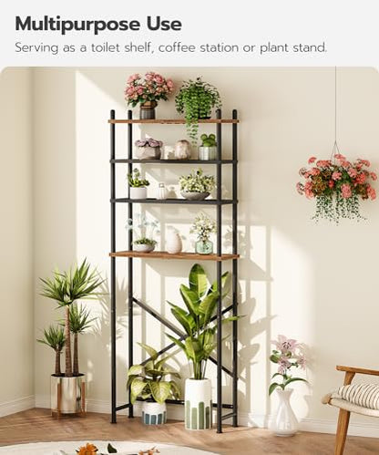 HOOBRO Over the Toilet Storage, 4-Tier Over Toilet Bathroom Organizer, Freestanding Above Toilet Shelf with Adjustable Feet, Space Saving, Easy to Assemble, Rustic Brown and Black BF64TS01