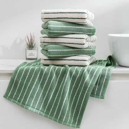 Green Stripe Hand Towels Set of 6，Ultra-Absorbent & Quick-Drying Bathroom Hand Towels 100% Cotton Face Towels, Soft Hand Towels for Bathroom，13” x 29” - color: Green