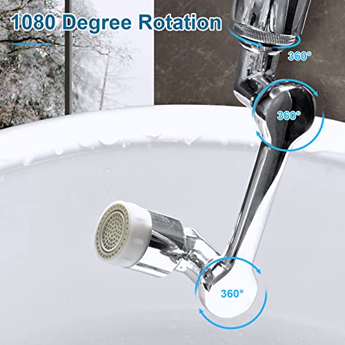 Faucet Extender 1080°Rotating Swivel, Sink Water Faucet Aerator Extension with Robotic Arm,2 Water Flow Modes Universal Fit for Bathroom Kitchen Faucet, Easy DIY Installation