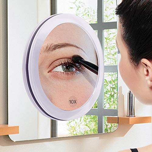 SANTOO 10X Magnifying Mirror - with 3 Mounting Suction Cups - Used for Precise Makeup - Eyebrows/Tweezing - Blackhead/Blemish Removal - Bathroom/Travel Makeup Mirror - 6 Inch Round - color: 10x