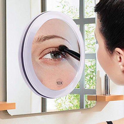 SANTOO 10X Magnifying Mirror - with 3 Mounting Suction Cups - Used for Precise Makeup - Eyebrows/Tweezing - Blackhead/Blemish Removal - Bathroom/Travel Makeup Mirror - 6 Inch Round - color: 10x