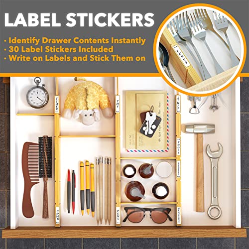 SpaceAid Bamboo 13.25-17“ Drawer Dividers (Need 2.35" Deep Drawer) Kitchen Adjustable Organizers, Expandable Organization for Home, Office, Dressers, 4 Dividers with 9 Inserts