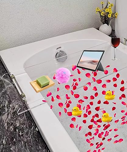 WANLIAN 33-Inch Luxury Bathtub Caddy Tray for Bathroom - Shower Storage Organizer Shelf With Silver Handles - color: Silver Handles