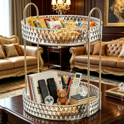 360° Rotating Makeup Organizer, 2-Tier Large Capacity Cosmetic Storage Rack for Bathroom Countertop & Vanity, Clear Acrylic Holder for Skincare, Perfume & Beauty Essentials