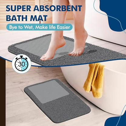 2-in-1 Stone Bath Mat with Rug – Diatomaceous Earth + Microfiber Fusion Mat for Bathroom – Ultra Absorbent, Quick-Dry, Non-Slip, Easy to Clean – Includes Gift Box & Tote