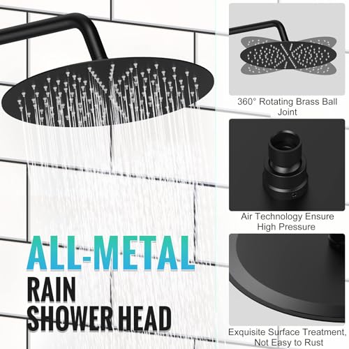 SR SUN RISE Shower Faucet - 12 Inch Multifunctional High Pressure Shower Head System with Handheld Shower Head Fixtures - Valve Included - Matte Black - color: Matte Black, size: 12 Inch