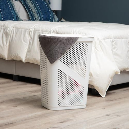 Mind Reader Slim Laundry Hamper with Lid, 60L Clothes Basket, Ventilated Plastic, White - color: White, size: Single
