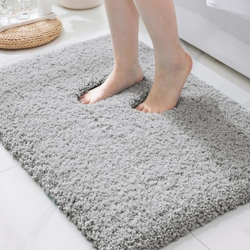 ILANGO Grey Bathroom Rugs 24" × 17" Small Non Slip & Super Absorbent Extra Thick Soft, Washable Bath Mat for Floor, Microfiber Plush Shaggy Bath Rug with Rubber for Bathtub Shower Room Sink - color: Grey, size: 1'5" x 2' (17''x24'' Bathroom Rug)
