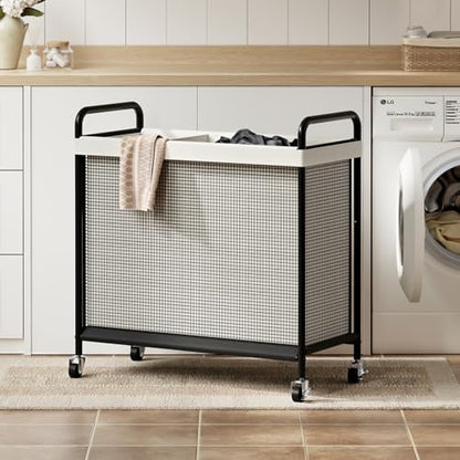 WOWLIVE Rolling Laundry Hamper 3 Section, 120L Laundry Basket with Wheels | Laundry Sorter with Metal Handle and Removable Bag, Clothes Hamper for Laundry Room, Bathroom and Dorm, Beige - size: 3-Section