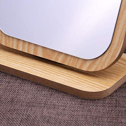 Aestivate Rectangular Compact Table Mirror Standing Wood Framed Rectangle Tabletop Makeup Mirror Desktop Mirror 90 Degree Rotating Mirror - size: 8"L x 6.3"W