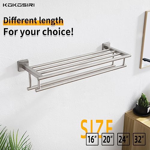 KOKOSIRI 20 Inch Towel Rail Towel Shelf with Double Towel Bars Bathroom Towel Rack Towel Holder Wall Mounted SUS 304 Stainless Steel, Brushed Nickel, B6005BR-L20 - color: Brushed Steel, size: 20 Inch