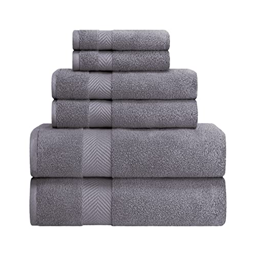 Zero-Twist Towel Collection, Luxurious Cotton Oversized 6-Piece Towel Set, Bath Towel 30" x 54", Hand Towel 16" x 30", Face Towel 13" x 13", Absorbent and Fast-Drying, Grey by Blue Nile Mills - color: Grey, size: 6 Piece Towel Set