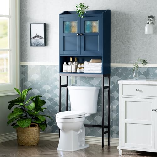 Over The Toilet Storage, Bathroom Storage Cabinet Over Toilet, Above Toilet Storage with Double Doors and Soft Hinges Over Toilet Storage Shelf Over The Toilet Storage Cabinet (Ultramarine) - color: Ultramarine