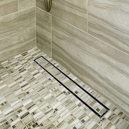 Neodrain 32-Inch Linear Shower Drain-Brushed,with Tile Insert Grate | 304 Stainless Steel, Fast Drainage, Rectangle Shower Floor Drain with Leveling Feet & Hair Strainer, Fits Bathroom, Balcony - color: Brushed, size: 32 IN