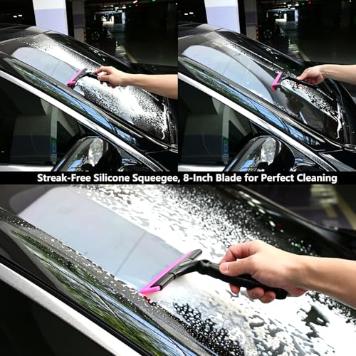 EHDIS 2PCS Flexible 8-Inch Silicone Squeegee Window Tint Tool Auto Water Blade, Shower Squeegee for Car Windshield, Glass, Tiles, and Smooth Surfaces - color: Pink