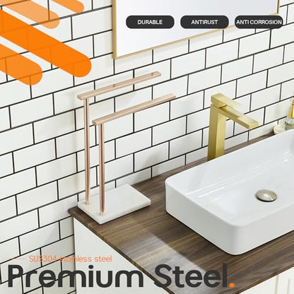 Hand Towel Bars for Bathroom Vanity Countertop 2-Tier Towel Rack Holders Stand with Heavy Marble Base Thicken Steady, Champagne Bronze Stainless Steel AN7003CPG - color: Champagne Bronze, size: 2-Bar
